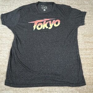 Free State Mens Tokyo Graphic Tee‎ Heather Charcoal Gray Short Sleeve Shirt L